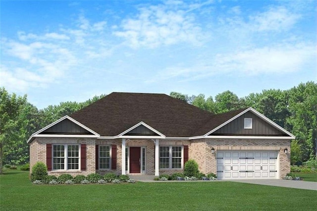251 Eason St, Bowdon, GA 30108 - view of front of home featuring brick siding, a garage, driveway, and a front lawn