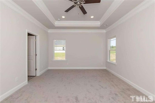 251 Eason St, Bowdon, GA 30108 - carpeted spare room featuring plenty of natural light, crown molding, a tray ceiling, a ceiling fan, and recessed lighting