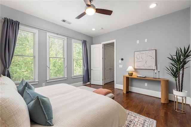 1202 Hardee St NE, Atlanta, GA 30307 - bedroom with wood finished floors, baseboards, recessed lighting, and ceiling fan