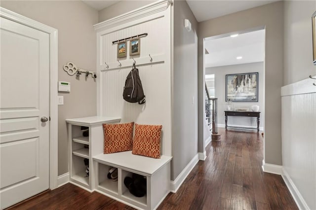 5365 Vendelay Ln, Cumming, GA 30040 - mudroom featuring dark wood finished floors, baseboards, and recessed lighting