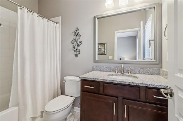 5365 Vendelay Ln, Cumming, GA 30040 - full bathroom with vanity, toilet, and shower / bath combo with shower curtain
