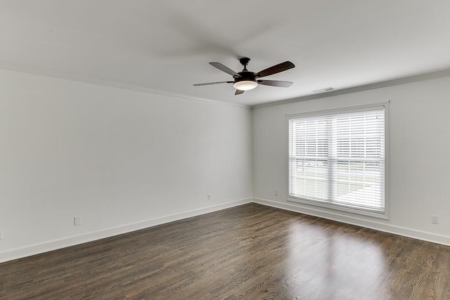 4690 Martins Crossing W Dr, Flowery Branch, GA 30542 - unfurnished room with ceiling fan, baseboards, ornamental molding, and dark wood-style floors