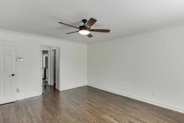 4690 Martins Crossing W Dr, Flowery Branch, GA 30542 - empty room featuring ceiling fan, ornamental molding, dark wood-type flooring, and baseboards