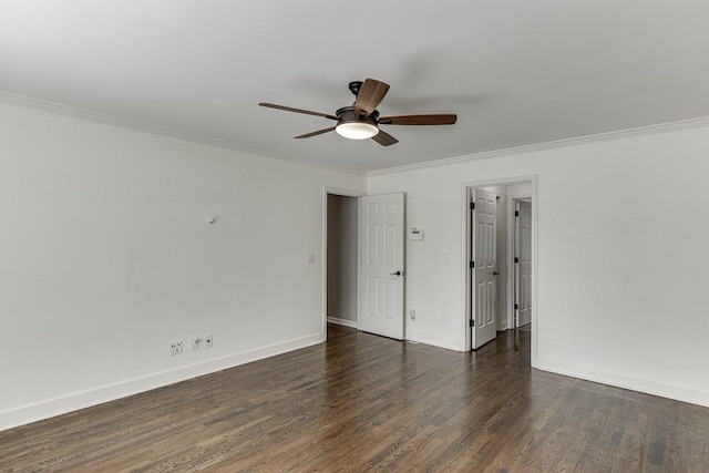 4690 Martins Crossing W Dr, Flowery Branch, GA 30542 - empty room featuring ceiling fan, crown molding, dark wood finished floors, and baseboards