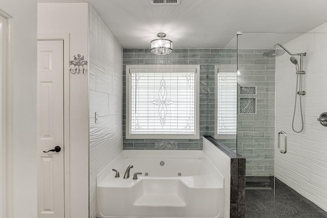 4690 Martins Crossing W Dr, Flowery Branch, GA 30542 - bathroom featuring a tub with jets, a shower stall, healthy amount of natural light, and tile patterned floors