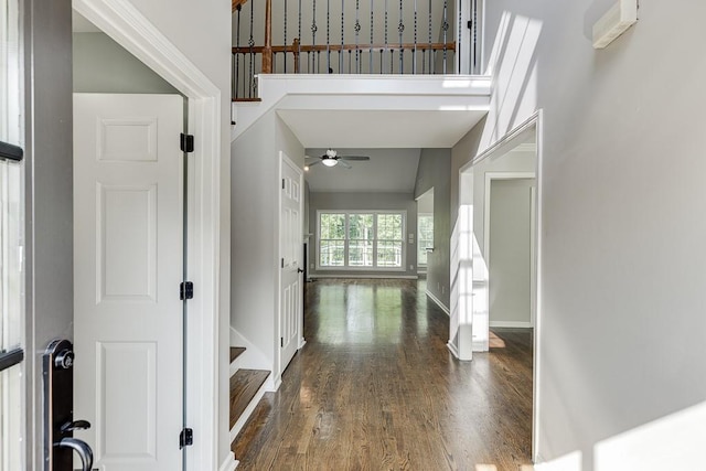 4690 Martins Crossing W Dr, Flowery Branch, GA 30542 - foyer featuring wood finished floors, a ceiling fan, and baseboards
