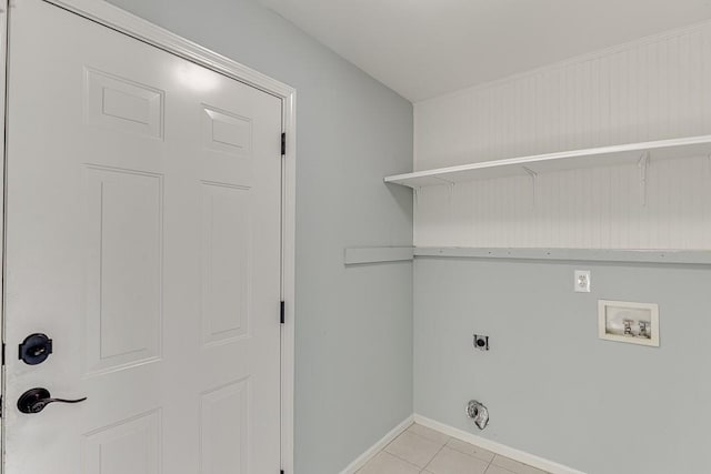 4690 Martins Crossing W Dr, Flowery Branch, GA 30542 - laundry room featuring hookup for an electric dryer, washer hookup, light tile patterned flooring, and baseboards