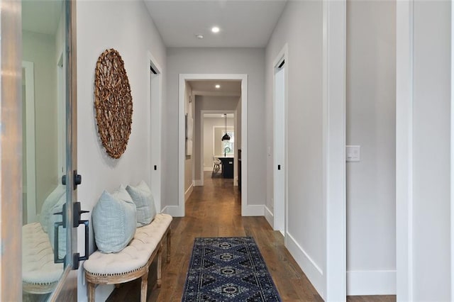 hall featuring dark wood-type flooring