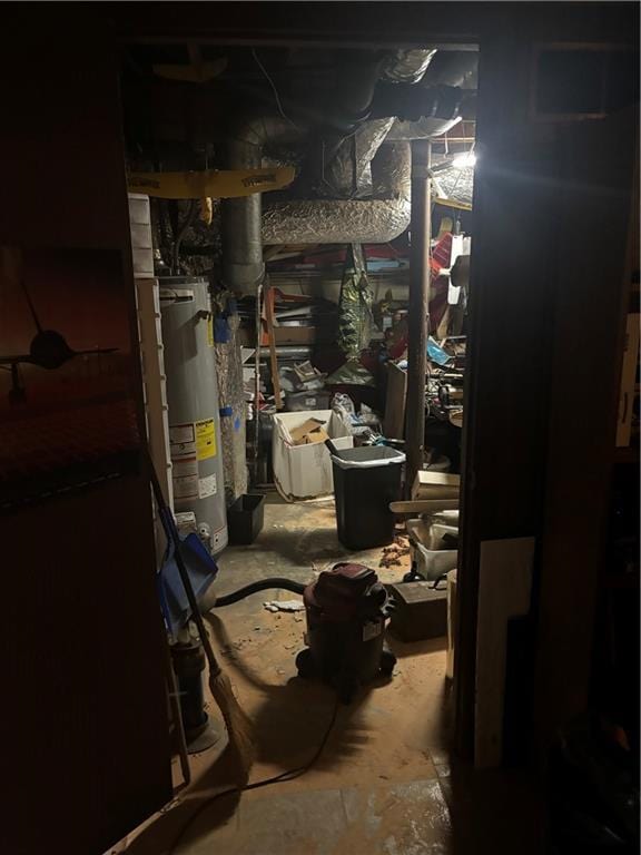 basement featuring gas water heater