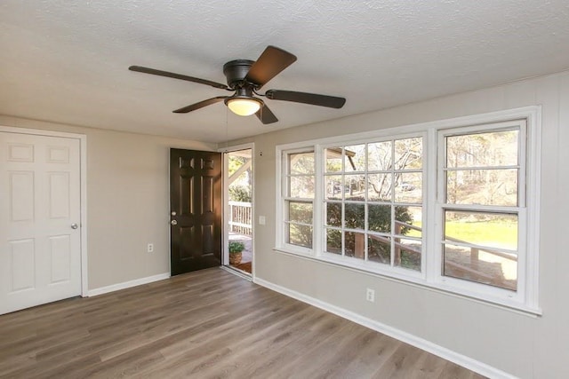 272 Old Sudie Rd, Hiram, GA 30141 - entryway featuring baseboards, wood finished floors, a textured ceiling, and a ceiling fan