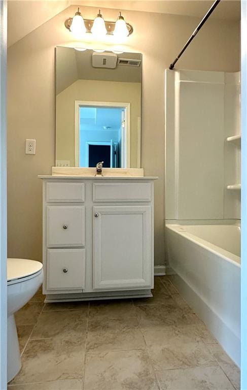 3658 Hidden Valley Cir, Lawrenceville, GA 30044 - bathroom with visible vents, toilet, vanity, and bathtub / shower combination
