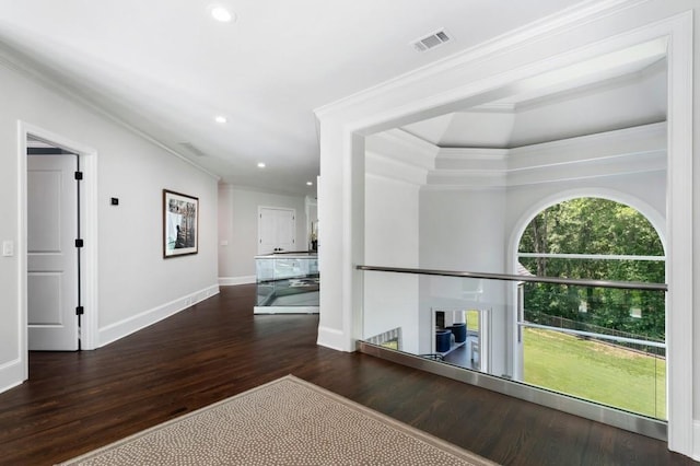 330 Longvue Ct, Johns Creek, GA 30097 - corridor featuring wood finished floors, ornamental molding, recessed lighting, and baseboards