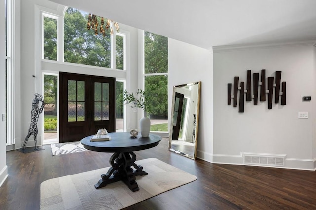 330 Longvue Ct, Johns Creek, GA 30097 - entryway featuring baseboards, french doors, wood finished floors, plenty of natural light, and a high ceiling