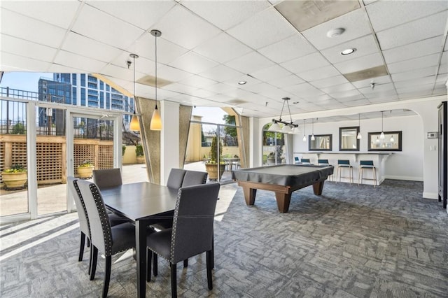 2479 Peachtree Rd NE Unit 1703, Atlanta, GA 30305 - dining room with dark colored carpet, a drop ceiling, billiards, and arched walkways