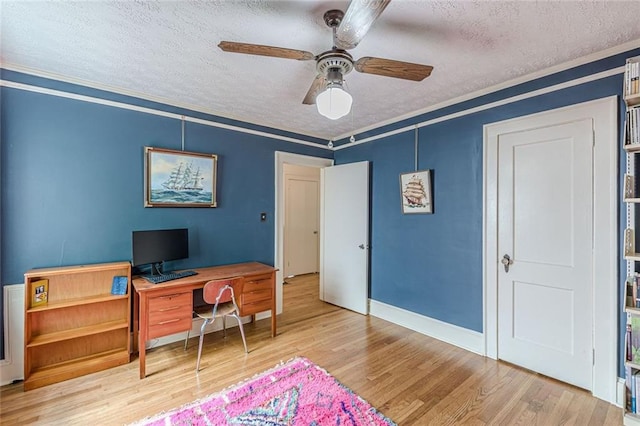 2669 Jefferson Ter, East Point, GA 30344 - office space with a textured ceiling, wood finished floors, crown molding, a ceiling fan, and baseboards