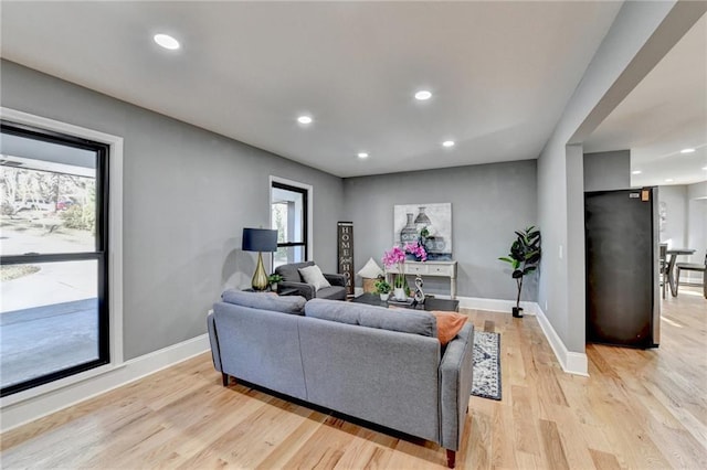 living room with light hardwood / wood-style floors