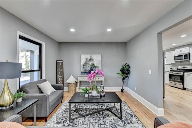 living room with light hardwood / wood-style flooring