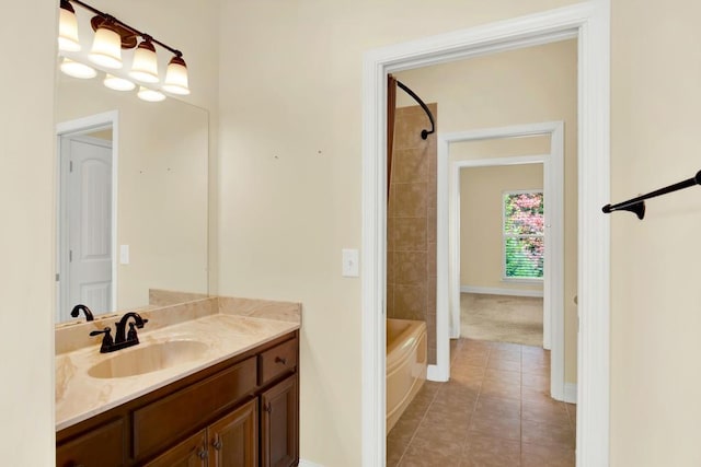 bathroom featuring vanity, tile patterned floors, and shower / bath combo