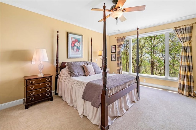 3756 Monument Rd, Jasper, GA 30143 - bedroom featuring light colored carpet, baseboards, ornamental molding, and ceiling fan