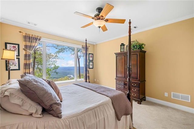 3756 Monument Rd, Jasper, GA 30143 - bedroom with baseboards, ornamental molding, light carpet, and ceiling fan