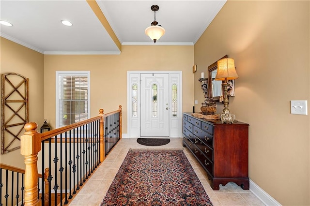 3756 Monument Rd, Jasper, GA 30143 - entrance foyer featuring crown molding, baseboards, light tile patterned floors, and recessed lighting