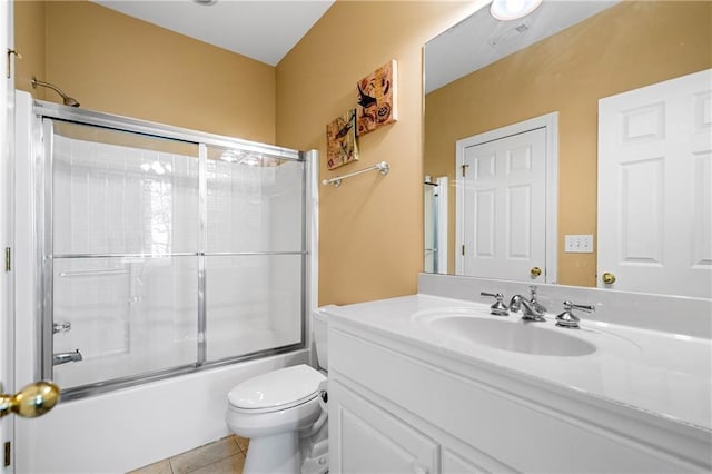 3756 Monument Rd, Jasper, GA 30143 - bathroom with toilet, enclosed tub / shower combo, vanity, and tile patterned flooring