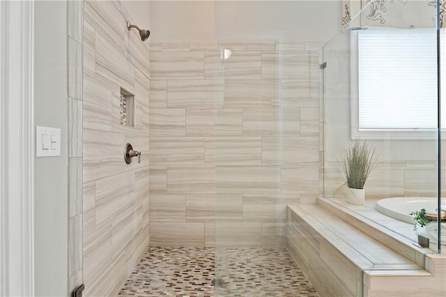 bathroom with plus walk in shower