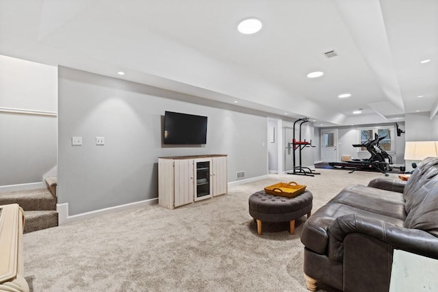 120 Ashewoode Downs Ln, Alpharetta, GA 30005 - carpeted living area with recessed lighting and stairway
