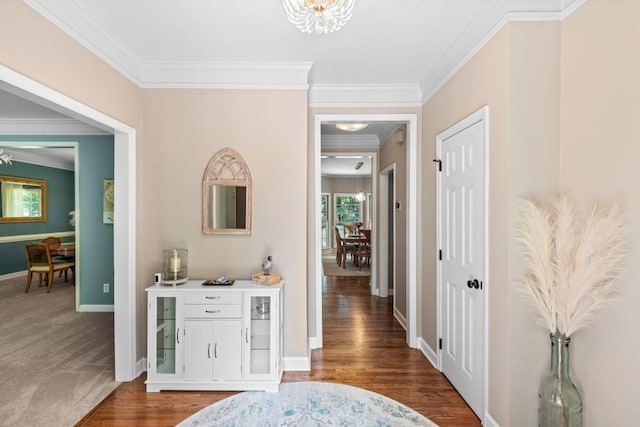 120 Ashewoode Downs Ln, Alpharetta, GA 30005 - hall featuring crown molding, a chandelier, and wood finished floors