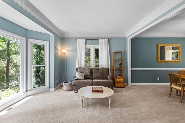 120 Ashewoode Downs Ln, Alpharetta, GA 30005 - carpeted living room featuring ornamental molding and baseboards