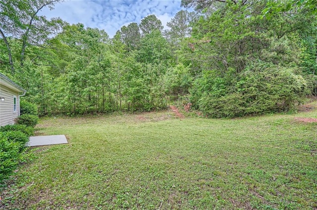 view of yard with a wooded view