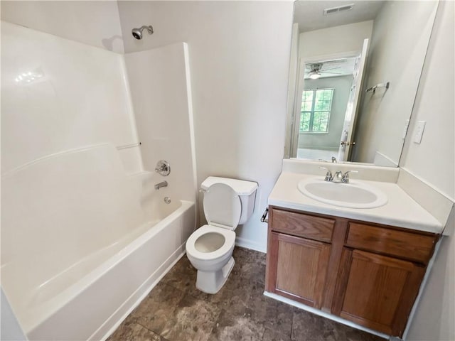 full bathroom with vanity, shower / washtub combination, and toilet