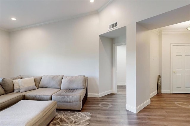 3275 Lenox Rd NE Unit 413, Atlanta, GA 30324 - living area with wood finished floors, crown molding, and recessed lighting