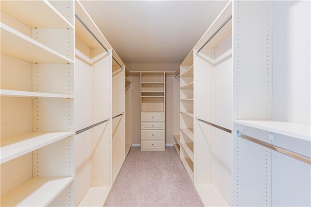 walk in closet with light carpet