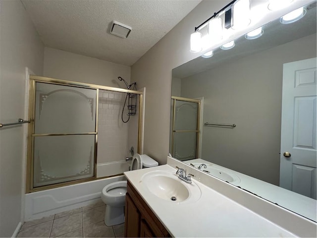 11800 Carriage Park Ln, Johns Creek, GA 30097 - full bath featuring vanity, enclosed tub / shower combo, tile patterned flooring, and a textured ceiling