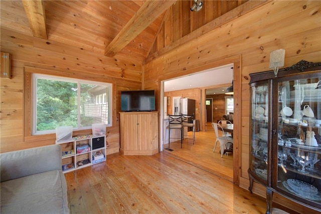 1066 Sea Oats Way SW, Lilburn, GA 30047 - living area featuring hardwood / wood-style flooring, wooden walls, and wooden ceiling