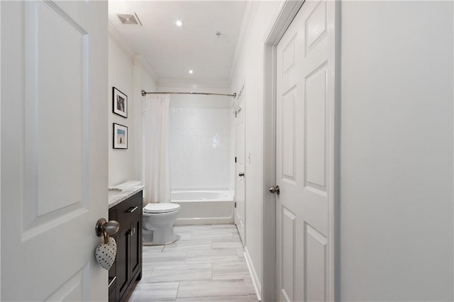 1850 Cotillion Dr Unit 2304, Dunwoody, GA 30338 - bathroom with crown molding, toilet, shower / tub combo with curtain, and vanity