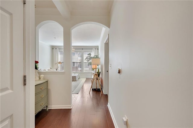 1850 Cotillion Dr Unit 2304, Dunwoody, GA 30338 - corridor featuring arched walkways, dark wood-style flooring, crown molding, and baseboards
