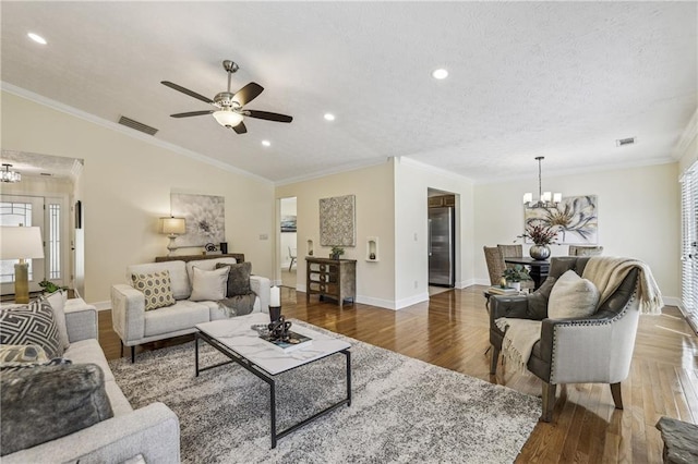 255 Broken Lance Pl, Johns Creek, GA 30022 - living area featuring a chandelier, wood finished floors, ceiling fan, baseboards, and recessed lighting