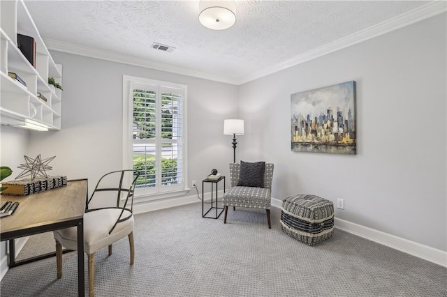 255 Broken Lance Pl, Johns Creek, GA 30022 - carpeted office space featuring ornamental molding, baseboards, and a textured ceiling