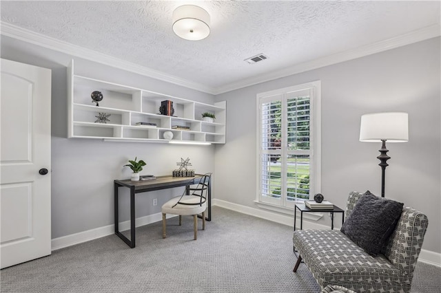 255 Broken Lance Pl, Johns Creek, GA 30022 - carpeted office with ornamental molding, a textured ceiling, and baseboards