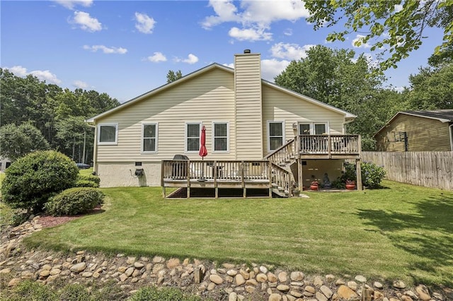 255 Broken Lance Pl, Johns Creek, GA 30022 - rear view of house with a wooden deck, a chimney, and stairway