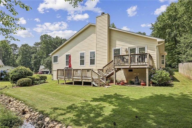 255 Broken Lance Pl, Johns Creek, GA 30022 - rear view of property featuring a deck, stairs, and a chimney