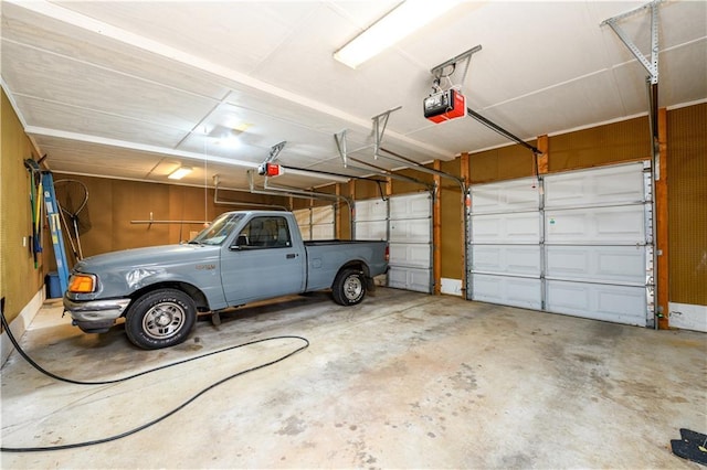 garage with a garage door opener