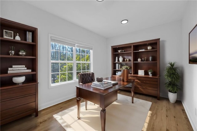 office area featuring light hardwood / wood-style floors