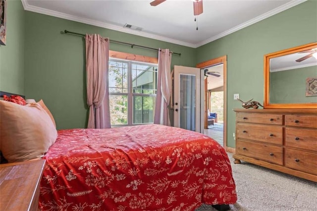 210 Lake Pines Rd, Jackson, GA 30233 - bedroom with crown molding, carpet flooring, and a ceiling fan