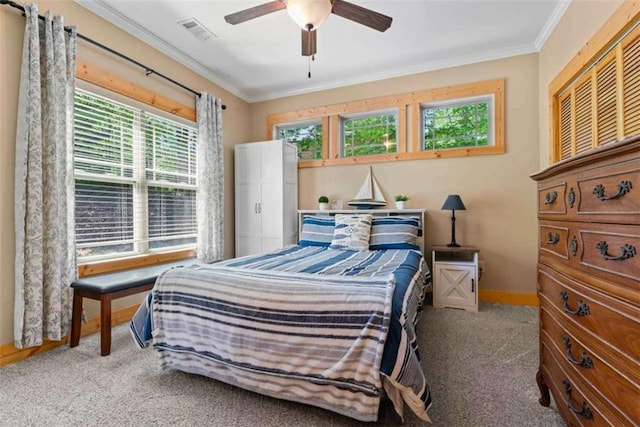 210 Lake Pines Rd, Jackson, GA 30233 - carpeted bedroom with crown molding, baseboards, and ceiling fan