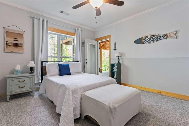 210 Lake Pines Rd, Jackson, GA 30233 - bedroom with carpet flooring, ornamental molding, baseboards, and ceiling fan