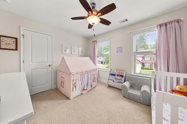 337 Spotted Ridge Cir, Woodstock, GA 30188 - bedroom with light colored carpet and ceiling fan