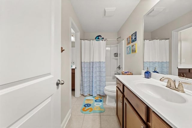337 Spotted Ridge Cir, Woodstock, GA 30188 - bathroom featuring vanity, toilet, tile patterned floors, and shower / bath combo with shower curtain